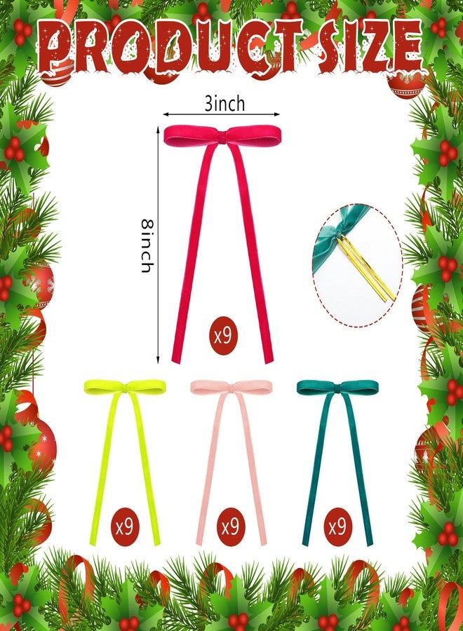 Knitgrip 36 Pcs Colorful Velvet Bows for Christmas Tree Vintage Christmas Bows Ornaments Wreath Decor Premade Velvet Ornaments for Xmas Tree Wreaths Gift Home Decor - Image 2